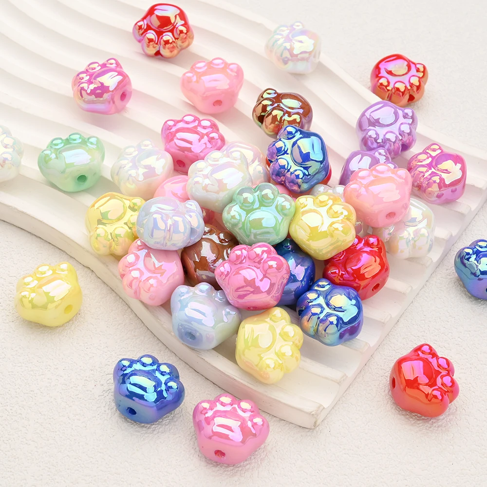 10개 다채로운 랜덤 믹스 아크릴 비즈 강아지 발 모양 식품 등급 치아발육기 비즈 DIY 젖꼭지 체인 클립/젖꼭지 홀더용