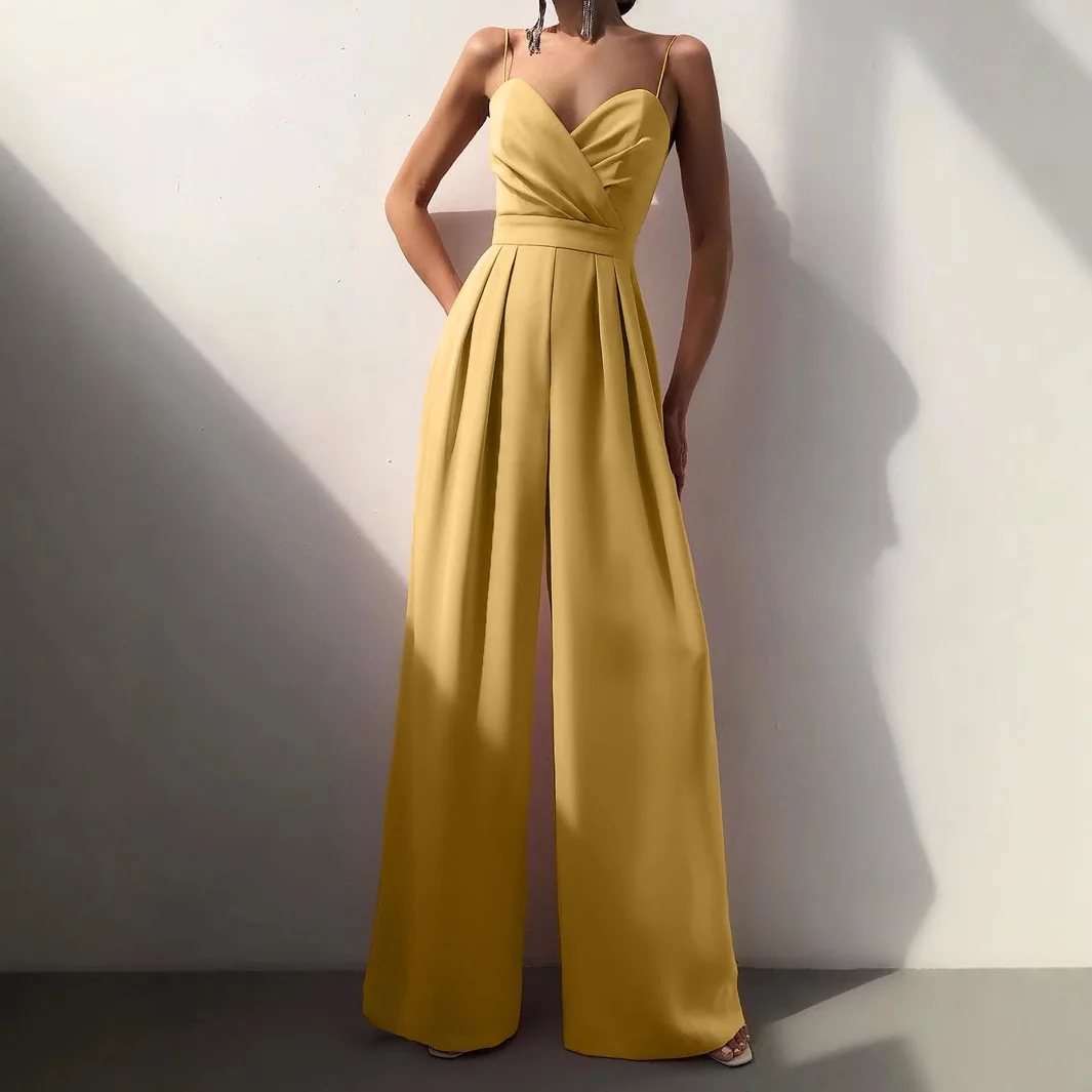 여성 하이웨이스트 와이드 레그 점프수트, 벨트가 있는 스트레이트 레그 원피스 수트, 헨플랙스 원단, 2024년 가을 시즌