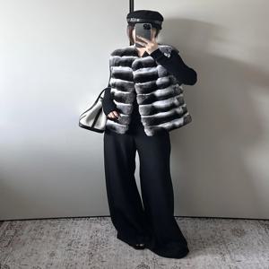 친환경 토끼털 숏 코트 여성 패셔너블 럭셔리 드래곤 캣 아우터웨어 편안하고 따뜻한 스트라이프 조끼