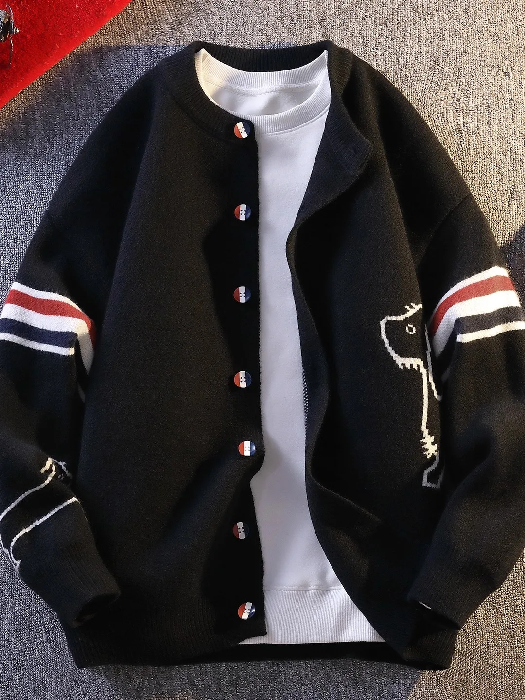 남성 니트 오픈 가디건 스웨터 트렌디 컬러 블록 긴팔 캐주얼 스타일 초가을 온라인 독점 부드러운 폴리에스터 혼방