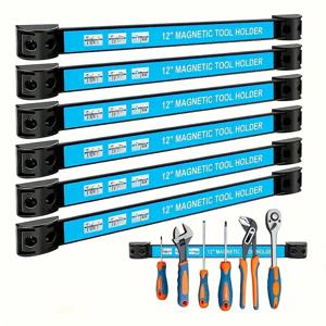 8/12/18/24인치 헤비듀티 자석 공구 랙 (블루 라벨 슬롯 및 공구 홀더 포함) - 차고 보관 시스템, 조립 간편