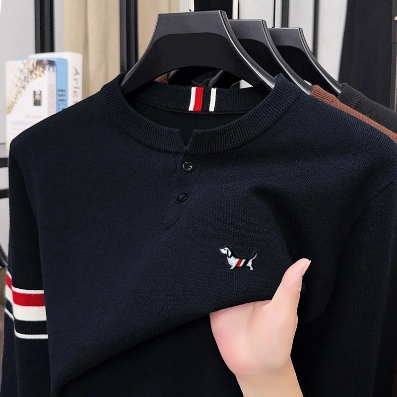 핫 세일 고품질 남성 니트 스웨터 신상품 O넥 울 만화 강아지 프린트 풀오버 겨울 다용도 남성복