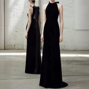 블랙 벨벳 이브닝 가운 넥 홀딩 레드 테일 웨딩드레스 신부 티 세레모니 하이 웨이스트 스퀘어 칼라 중국 스타일