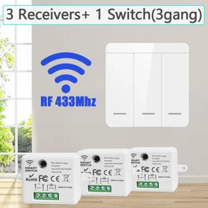 무선 라이트 월 스위치 릴레이 리시버 RF 433Mhz 1/2/3갱 패널 스위치 리모컨 인터럽터 LED 램프용 10A 110V 220V