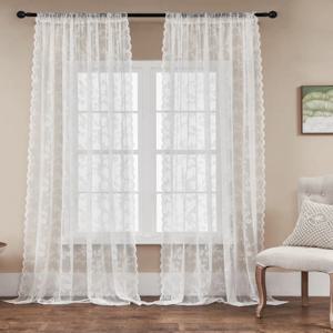 1PC 라마단 화이트 레이스 작은 꽃 커튼, 얇은 일반 장식 커튼 작은 문 커튼 막대 포켓, 축제 커튼