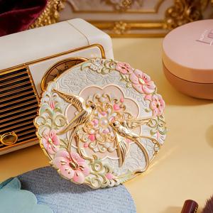 빈티지 중국 스타일 거울 모란 정교한 꽃 미니 거울 화장 도구 휴대용 포켓 메이크업 거울