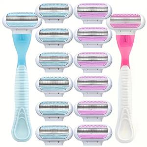 여성용 비키니 안전 면도기, 3중 스테인리스 스틸 블레이드가 있는 수동 면도기, 건식/습식 사용, 탈착식 헤드, 휴대용 디자인