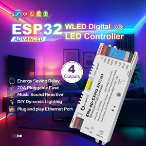 ESP32 WLED LED 컨트롤러 4 출력 이더넷 마이크로폰 UART 에너지 절약 릴레이 20A 플러그형 퓨즈 GL-C-618WL RGBIC용