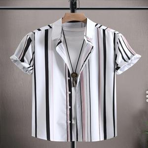 남성 여성 셔츠 다채로운 줄무늬 패턴 인쇄 디자인 반팔 셔츠 패션 버튼 반팔 탑