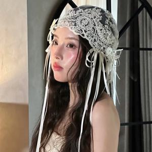 새로운 프렌치 레트로 신부 레이스 리본 헤어밴드 모리 고급 웨딩 헤어 액세서리