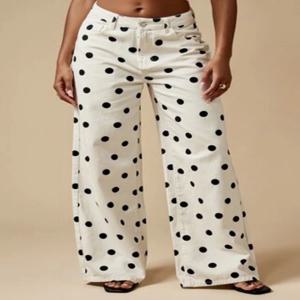 미국 스타일 레트로 물방울 무늬 프린트 와이드 레그 데님 팬츠 여성용, 2025 루즈 스트레이트 캐주얼 바지