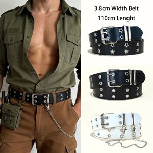 스타 아이 리벳 벨트 고딕 스타일 더블 핀 버클 남녀 공용 패션 캐주얼 펑크 스타일 PU 가죽 허리띠 청바지용 Y2K 벨트