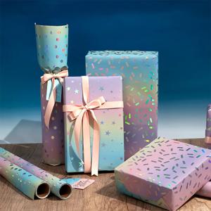 레인보우 그라데이션 선물 포장지, 43x300cm 축제 포장지 |   발렌타인데이 |   결혼 선물, 별무늬 창의적인 디자인