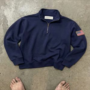 인기 상품 E 자수 스웨트셔츠 Y2k 스탠드 칼라 쿼터 지퍼 풀오버 오버사이즈 후드티 남성용 재고 있음 24시간 배송