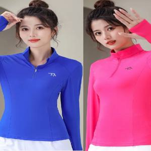 피트니스 러닝 스포츠웨어 긴팔 스퀘어 댄스 탑 여성용 슬리밍 퀵 드라이 러닝 운동복 팀 리더 칼라