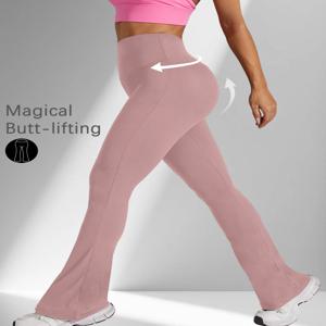 여성용 슈퍼 소프트 플레어 팬츠 하이웨이스트 뱃살 보정 운동 요가 푸쉬업 짐 피트니스 롱 레깅스 벨보텀