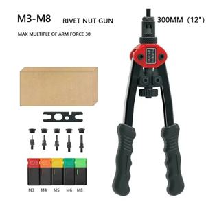 BT-606 리베터 건 공구 나사형 핸드 리벳 너트 건 M3 M4 M5 M6 M8 이중 삽입 수동 이중 핸들 리베터 공구 200개 너트 포함