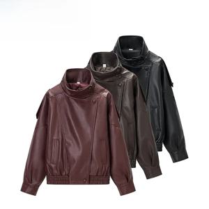 봄 신상 ZR 여성 패셔너블 리치 스킨 레더 재킷 스트릿 스타일 루즈핏 인조가죽 숏 코트 지퍼 클로저