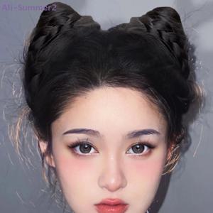 {여름2} {여름2} 합성 가발 고양이 귀 볼 헤드 가발 가방 합성 헤어 여성용 헤어 볼륨감 있는 뿔 가방 그랩 클립 볼 헤드