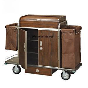 럭셔리 호텔 룸서비스 하우스키핑 메이드 청소 카트 트롤리 PP 휠 CN;GUA HAIFUI HF7385 스테인리스, 무광