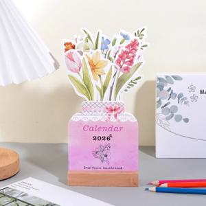 조립식 꽃무늬 테마 2026년 데스크탑 캘린더, 사무실, 학교, 가정용 월간 플래너로 적합, 정교한 장식 선물