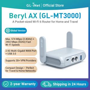 GL.iNet GL-MT3000 베릴 AX 와이파이 6 무선 여행 기가비트 라우터, 공용 및 호텔 연결, Captive Portal, 사이버 보안