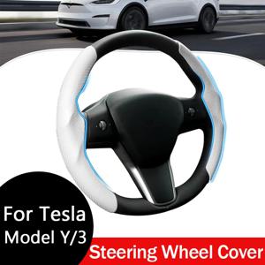 Tesla Model Y 2020-2025 용 맞춤형 스티어링 휠 커버 탄소 섬유 스티어링 휠 커버 Tesla Model 3 highland 2017-2025