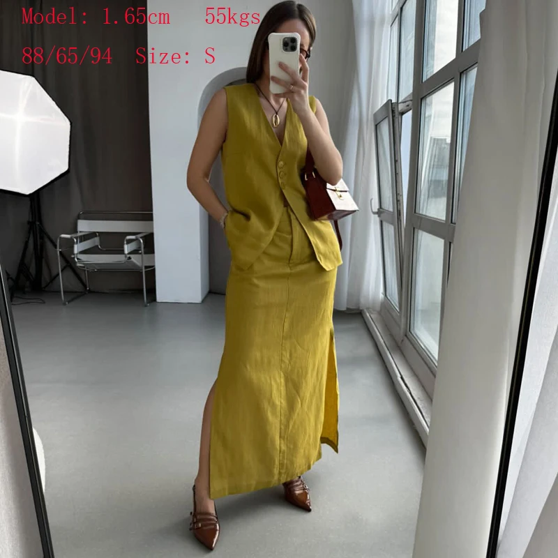 2025 여성 캐주얼 여름 조끼 스커트 세트