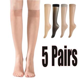 5pair = 10pcs 여성 초박형 나일론 스타킹 투명 탄력 숙녀 무릎 양말 여자 스타킹을위한 고품질 긴 양말