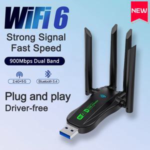 900Mbps WiFi 네트워크 카드 2.4G/5Ghz Bluetooth 5.4 Wi-Fi6 동글 AX900 USB 4 안테나 무선 수신기 PC/노트북 드라이버 무료