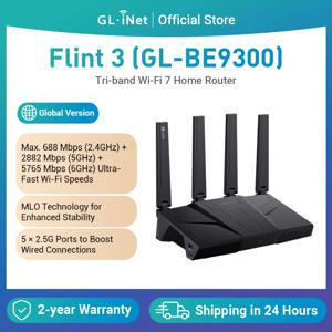 GL.iNet GL-BE9300 (플린트 3) 최초의 트라이밴드 Wi-Fi 7 홈 라우터 5개의 2.5G 포트, 견고한 VPN 기능 및 부모 관리 기능 탑재