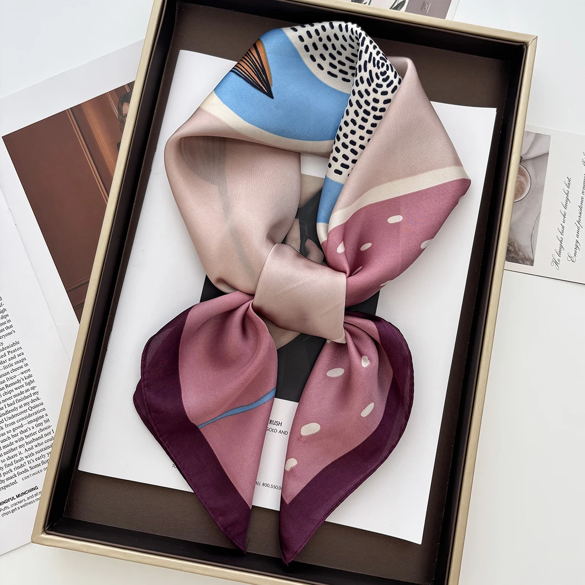 럭셔리 프린트 새틴 스퀘어 스카프 여성용 플로럴 스카프 우아한 히잡 넥커치프 장식 헤어밴드 반다나