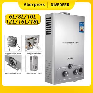 DIVEDEER 가정용 휴대용 수직형 온수기 6L/8L/12L/16L/18L, 벽걸이형 LPG, 디지털 디스플레이, 빠른 가열