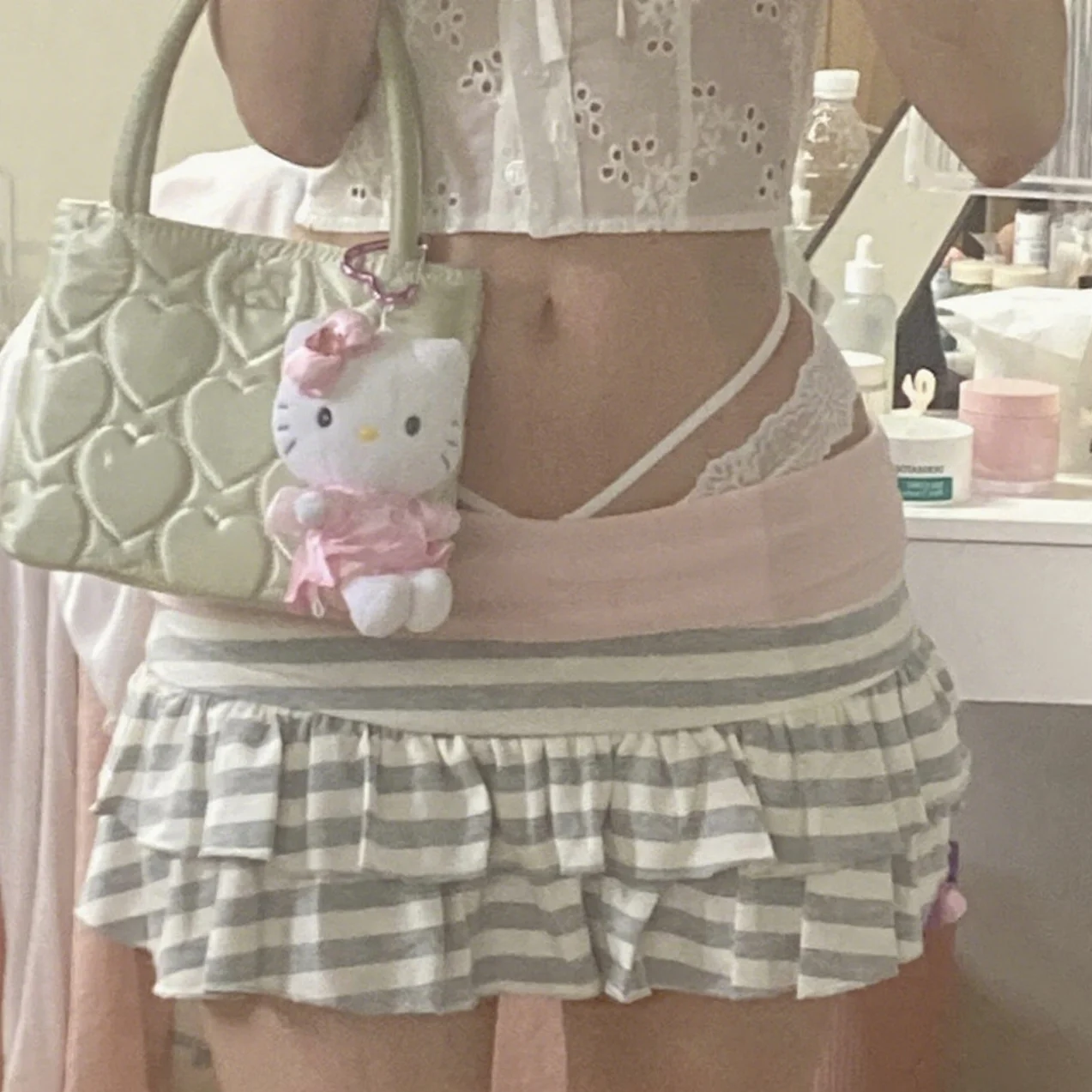 2025 여름 INS 스타일 달콤하고 귀여운 스트라이프 프린트 여름 케이크 스커트 새로운 반길이 스커트