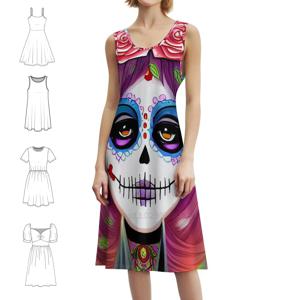 데이 오브 더 데드-로즈 크라운 보헤미안 민소매 드레스 멀티 프린트 비치 휴가 파티 드레스 미스터 데이 오브 더 데드 독특한 디아