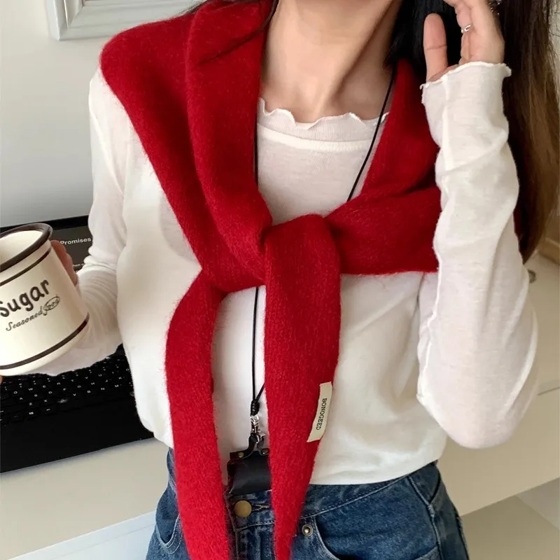 여성용 겨울 울 스카프 따뜻한 삼각형 니트 단색 숄 랩 파시미나 반다나 헤드스카프