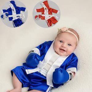 4개/세트 신생아 사진 소품, 스튜디오용 벨트가 있는 사랑스러운 유아 복싱 가운 세트 아기 소녀/소년 사진 촬영 의상