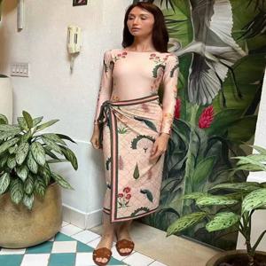 레트로 비키니 프린트 패션 투피스 수영복과 스커트 타이트 여성용 밴디지 여름 비치 럭셔리 엘레강트