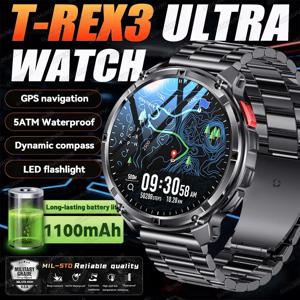 2026년 신제품 T-Rex3 울트라 1100mAh 밀리터리 스마트워치 남성용 1.7인치 AMOLED GPS 경로 5ATM 방수 나침반 LED 플래시라이트 스마트워치 iOS