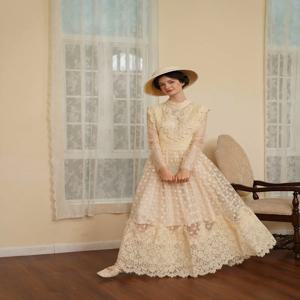 티이하일리 봄 화려한 여성 드레스 긴 소매 스팽글 비즈 장식 롱 맥시 여성복 S-XL 빈티지 하이웨이스트 2026 신상 레이스 메쉬