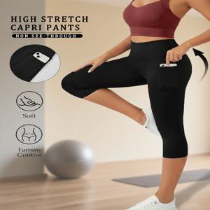 여성용 하이웨이스트 포켓 캡리 팬츠, 뱃살 보정, 비침 방지, 운동, 러닝, 요가, 애슬레틱, 푸쉬업, 짐 레깅스