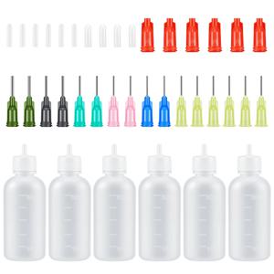 6pcs 50ml 접착제 애플리케이터 병 공예 DIY 및 수리를위한 무딘 바늘 팁 14G 20G가있는 압착 가능한 플라스틱 액체 병
