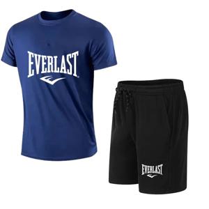 EVERLAST 남성용 티셔츠 + 반바지 2pcs 세트 레저 브레스 반팔 스포츠 조깅 체육관 브랜드 프린트 의류