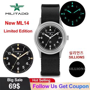 Militado ML14 한정판 쿼츠 시계 VH31 스윕 세컨드 쿼츠 무브먼트 시계 사파이어 크리스탈 BGW9 C3 루미너스 남성용 시계