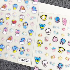 카와이 BT21 네일 스티커 엠보싱 DIY 휴대폰 케이스 물병 네일 장식 스티커 CHIMMY COOKY KOYA TATA 애니메이션 선물 장난감