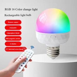 충전식 LED 스마트 전구 E27 USB 컨트롤 색온도 15 밝기 수준 RGB 타이머 기능(리모컨 포함)