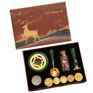 왁스 실링 스탬프 키트 (6개 스탬프, 왁스 비즈, 스푼/캔들/왁스 멜트 워머 포함) - 봉투, 편지, 카드용