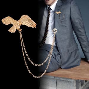 남성용 새로운 메탈 이글 브로치, 태슬 체인 수트 칼라 핀, 패션 빈티지 스타일 동물 핀 쥬얼리 액세서리 선물
