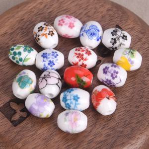 20개 10x8mm 타원형 꽃무늬 루즈 세라믹 도자기 비즈, 쥬얼리 제작 DIY 공예용