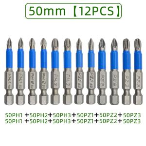 6pc 50mm PH1 PH2 PH3 PZ1 PZ2 PZ3 자기 스크루 드라이버 비트 세트 1/4 
